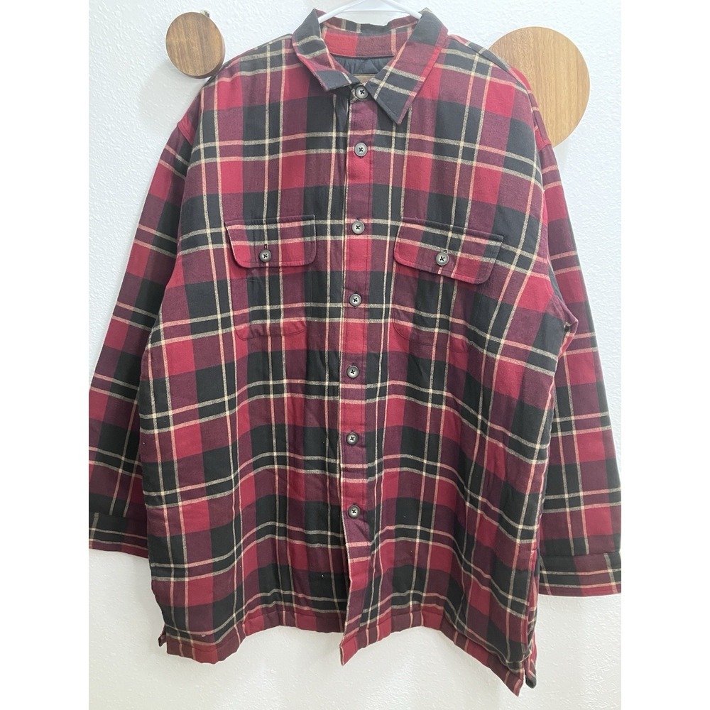 Towncraft XL Quilt Lined Black & Red Plaid Flannel Button Up Shirt/Jacket
